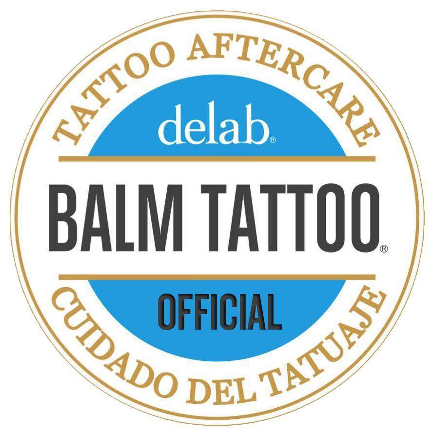 Balm Tattoo official logo for tattoo aftercare, shown in a circular design with text in English and Spanish.