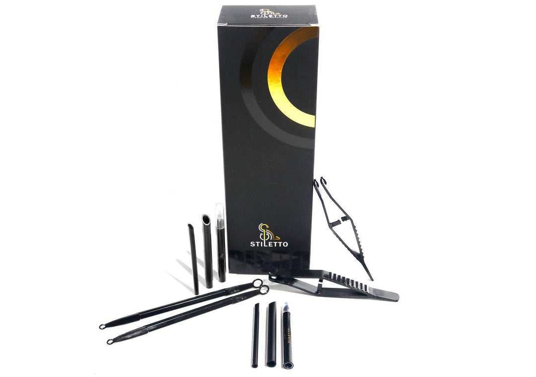 Disposable piercing tools set with black Stiletto box, tattoo supplies by FYT New York