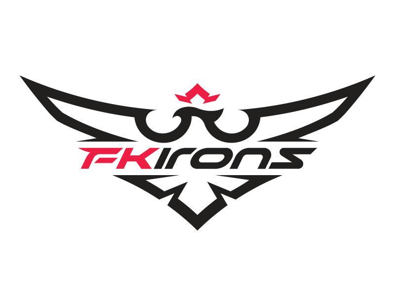 FK Irons logo with stylized black and red eagle design for FYT Tattoo Supplies New York.