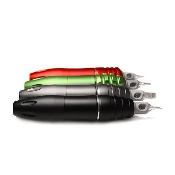 FYT premium tattoo pen machines and cartridges in black, green, and red, New York supplies