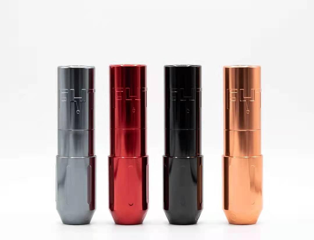 FYT premium tattoo pen machines in silver, red, black, and copper on white background