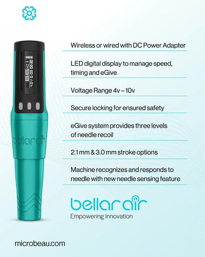 Bellar Air Microbeau Blue + 2 Battery Packs 3.0mm - PMU Supplies - FYT Tattoo Supplies New York