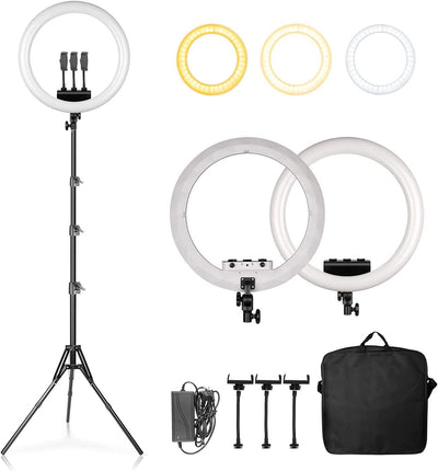 Ring Light 18 Inches, Dimmable 2700K-6500K, LED Ring Light with Adjustable Stand & Cell Phone Holder - Power Tool Batteries - FYT Tattoo Supplies New York