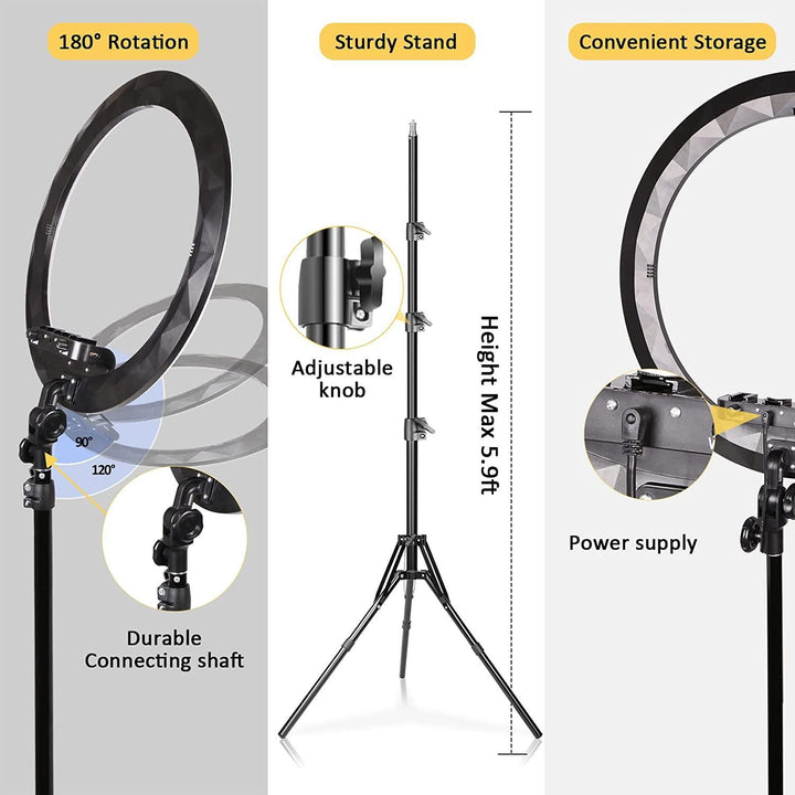Ring Light 18 Inches, Dimmable 2700K-6500K, LED Ring Light with Adjustable Stand & Cell Phone Holder - Power Tool Batteries - FYT Tattoo Supplies New York