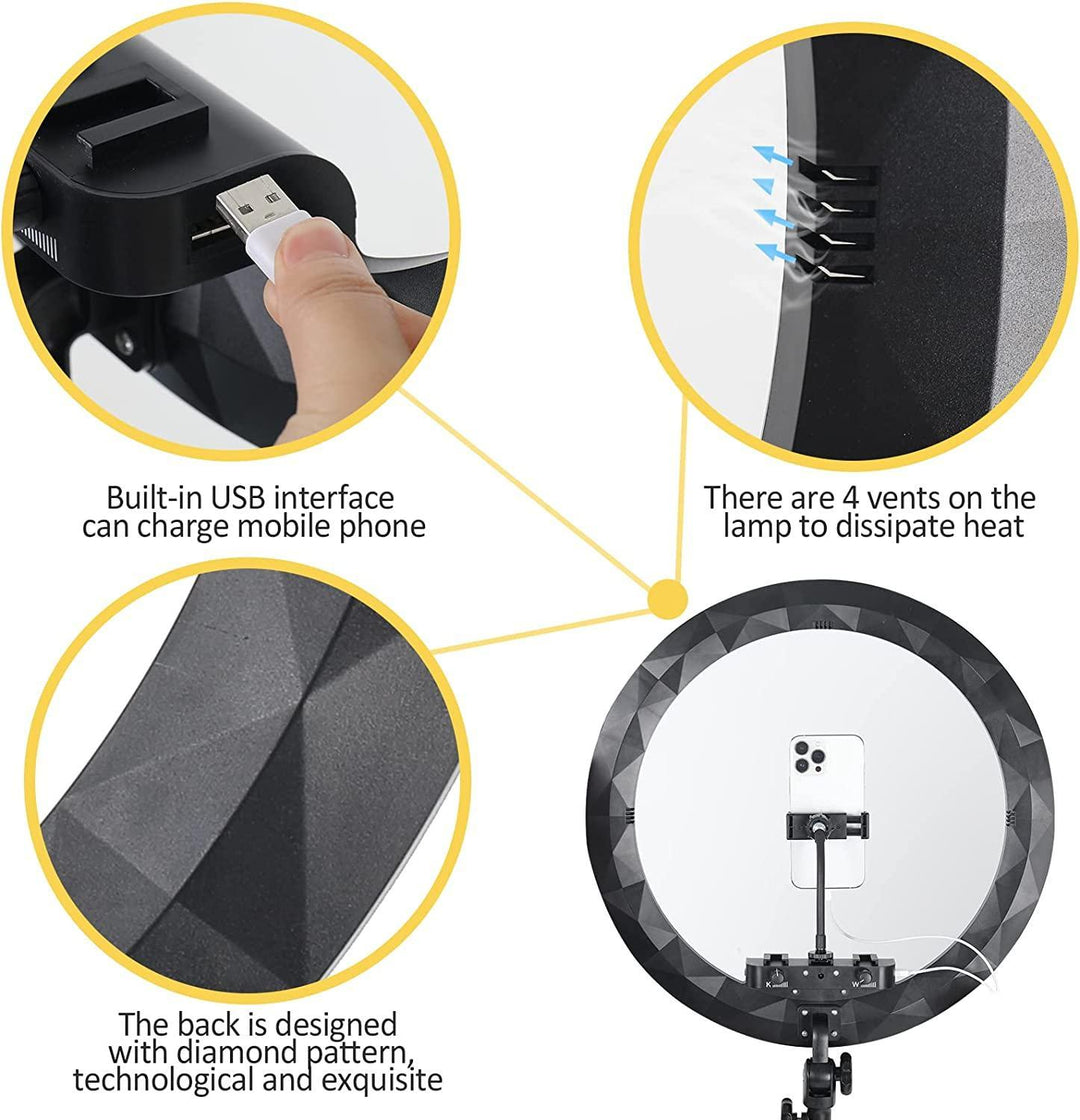 Ring Light 18 Inches, Dimmable 2700K-6500K, LED Ring Light with Adjustable Stand & Cell Phone Holder - Power Tool Batteries - FYT Tattoo Supplies New York